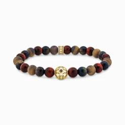 Women THOMAS SABO Bracelets|Bracelets-Gold-plated beads bracelet with blue gold and red tiger's eye