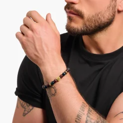 Women THOMAS SABO Bracelets|Bracelets-Gold-plated beads bracelet with blue gold and red tiger's eye