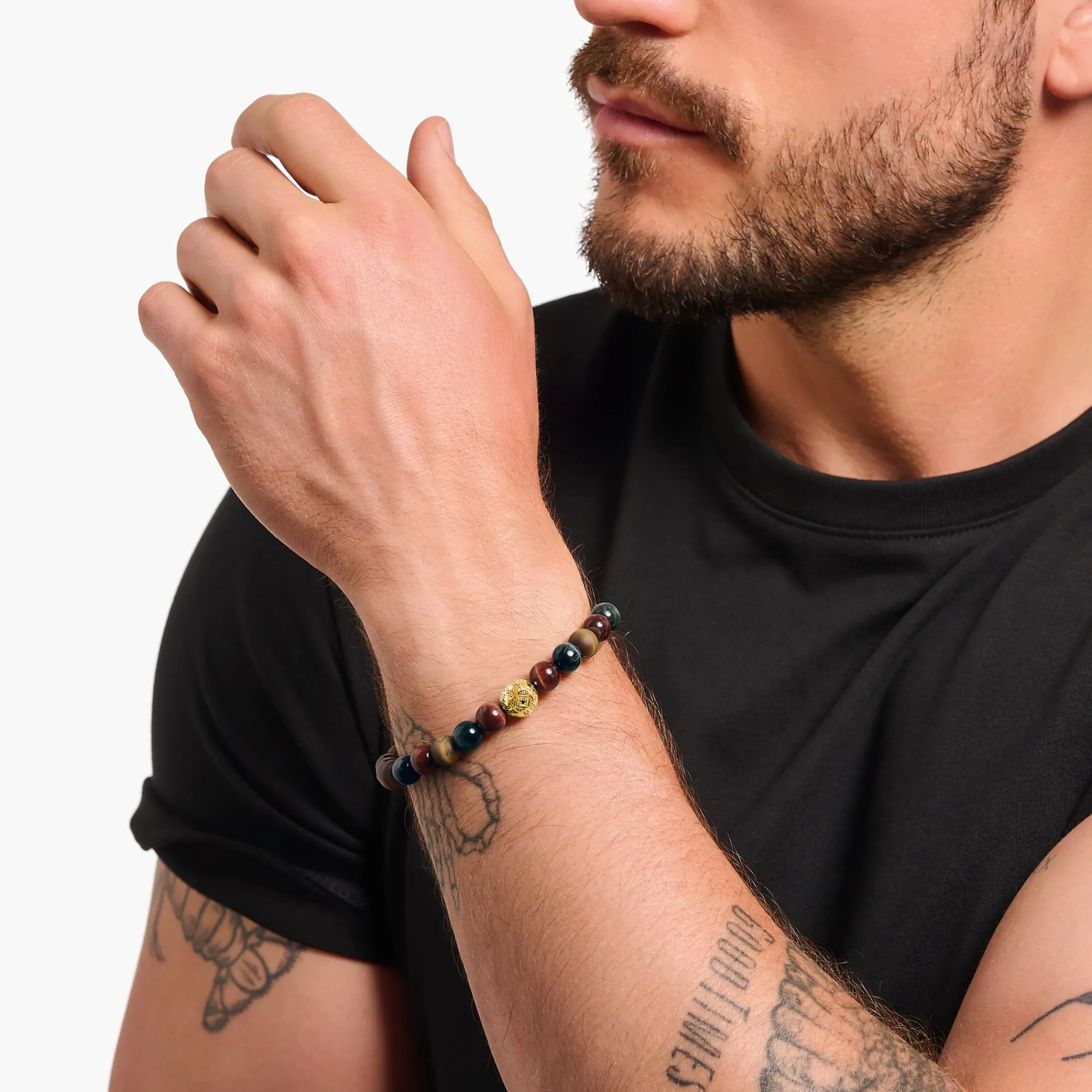 Women THOMAS SABO Bracelets|Bracelets-Gold-plated beads bracelet with blue gold and red tiger's eye
