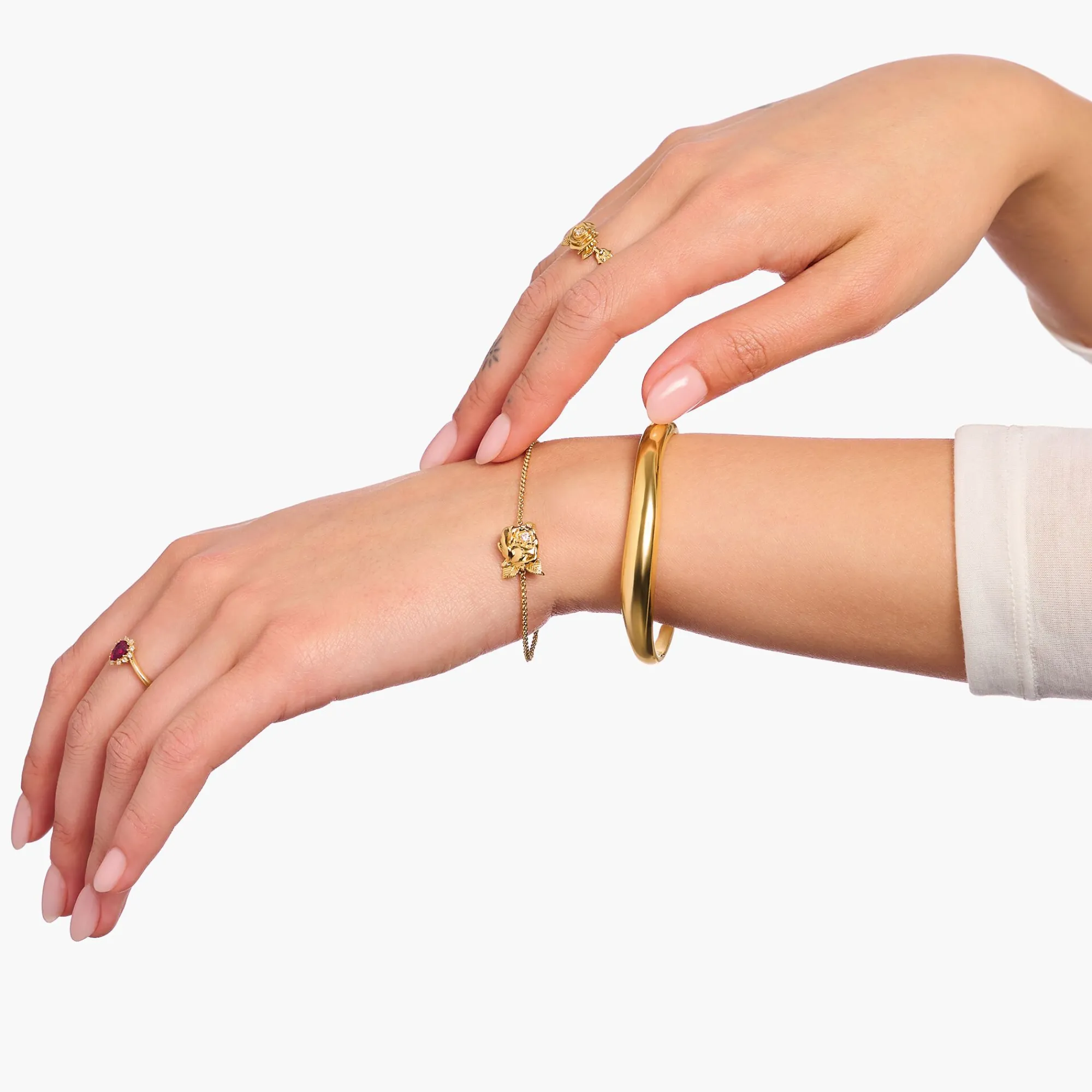 Women THOMAS SABO Bracelets|18-Carat Gold-Plating - 925 Silver-Gold-plated bracelet Roses Romance