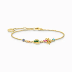 Women THOMAS SABO Bracelets|18-Carat Gold-Plating - 925 Silver-Gold-plated bracelet with colourful palm tree & cactus
