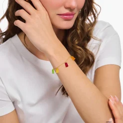Women THOMAS SABO Bracelets|18-Carat Gold-Plating - 925 Silver-Gold-plated bracelet with 5 colourful goldbears