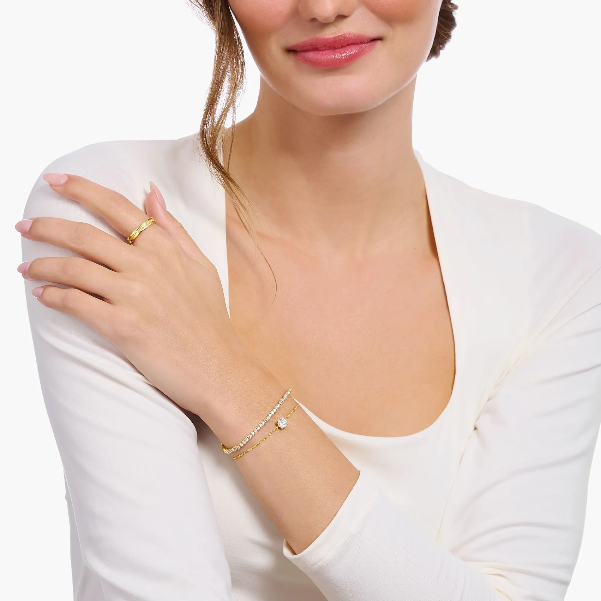 Women THOMAS SABO Bracelets|18-Carat Gold-Plating - 925 Silver-Gold-plated bracelet with white zirconia pendant