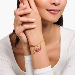 Women THOMAS SABO Charm Bracelets|Charm Bracelets-Gold-plated charm bracelet with red beads