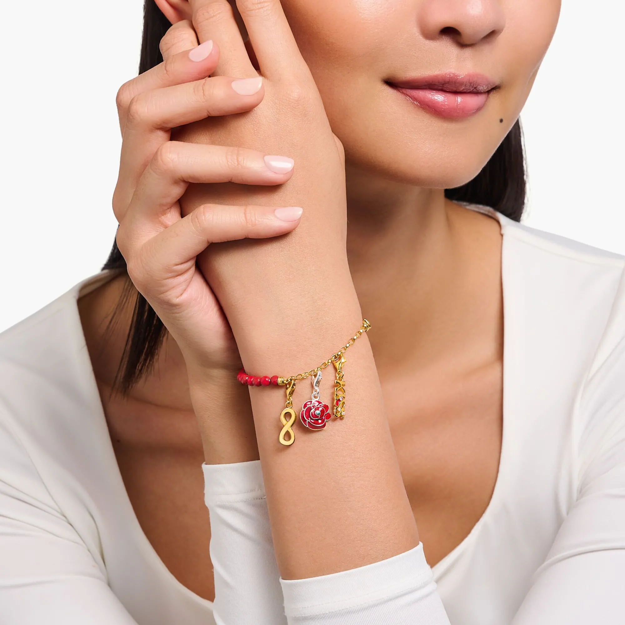 Women THOMAS SABO Charm Bracelets|Charm Bracelets-Gold-plated charm bracelet with red beads