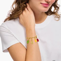 Women THOMAS SABO Bracelets|Charm Bracelets-Gold-plated charm bracelet with goldbears logo ring
