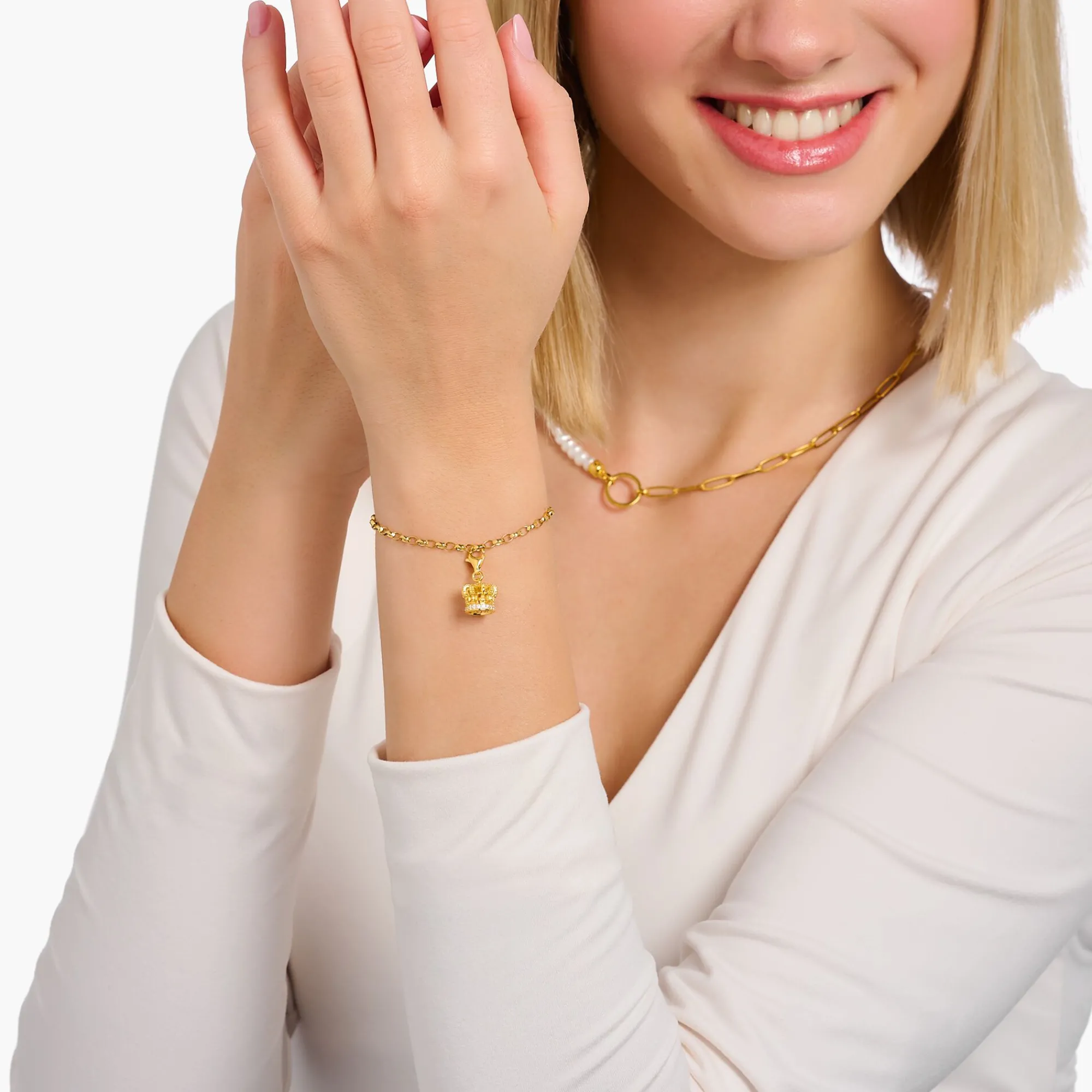 Women THOMAS SABO Charms|Charms-Gold-plated charm pendant LONDON crown with zirconia