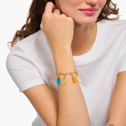 Women THOMAS SABO Charms|Charms-Gold-plated charm pendant goldbears in blue