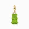Women THOMAS SABO 18-Carat Gold-Plating - 925 Silver|Charms-Gold-plated charm pendant goldbears in green