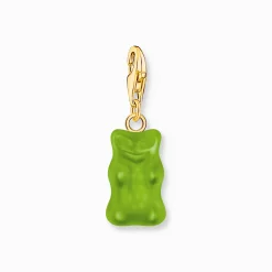 Women THOMAS SABO 18-Carat Gold-Plating - 925 Silver|Charms-Gold-plated charm pendant goldbears in green