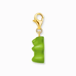 Women THOMAS SABO 18-Carat Gold-Plating - 925 Silver|Charms-Gold-plated charm pendant goldbears in green