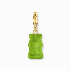 Women THOMAS SABO 18-Carat Gold-Plating - 925 Silver|Charms-Gold-plated charm pendant goldbears in green