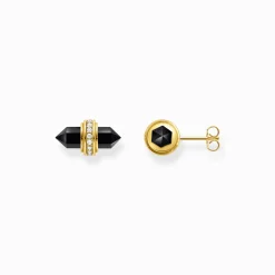 Women THOMAS SABO Ear Studs-Gold-plated ear studs with hexagonal onyx