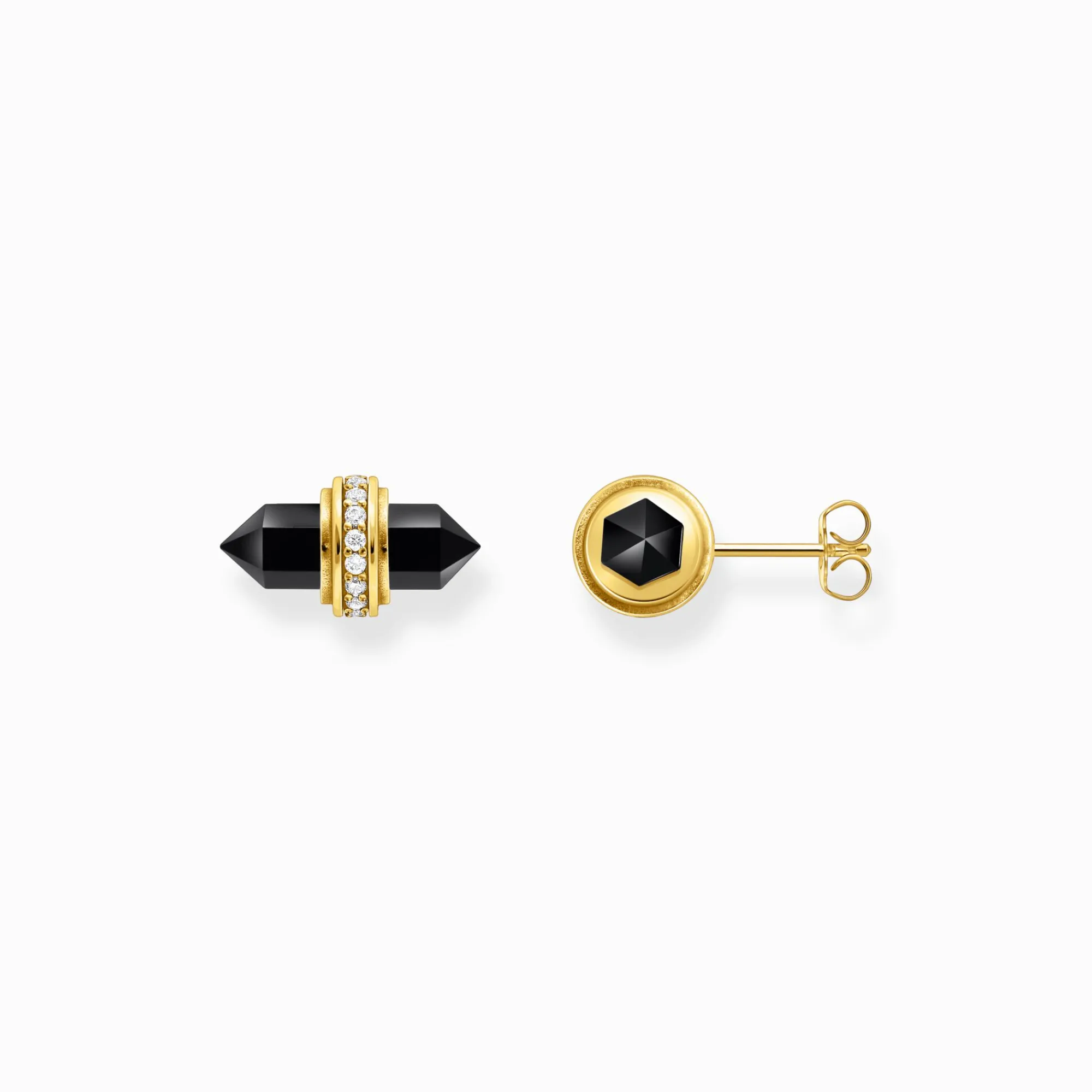 Women THOMAS SABO Ear Studs-Gold-plated ear studs with hexagonal onyx