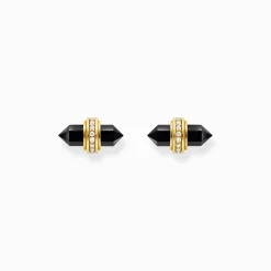 Women THOMAS SABO Ear Studs-Gold-plated ear studs with hexagonal onyx