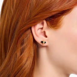 Women THOMAS SABO Ear Studs-Gold-plated ear studs with hexagonal onyx
