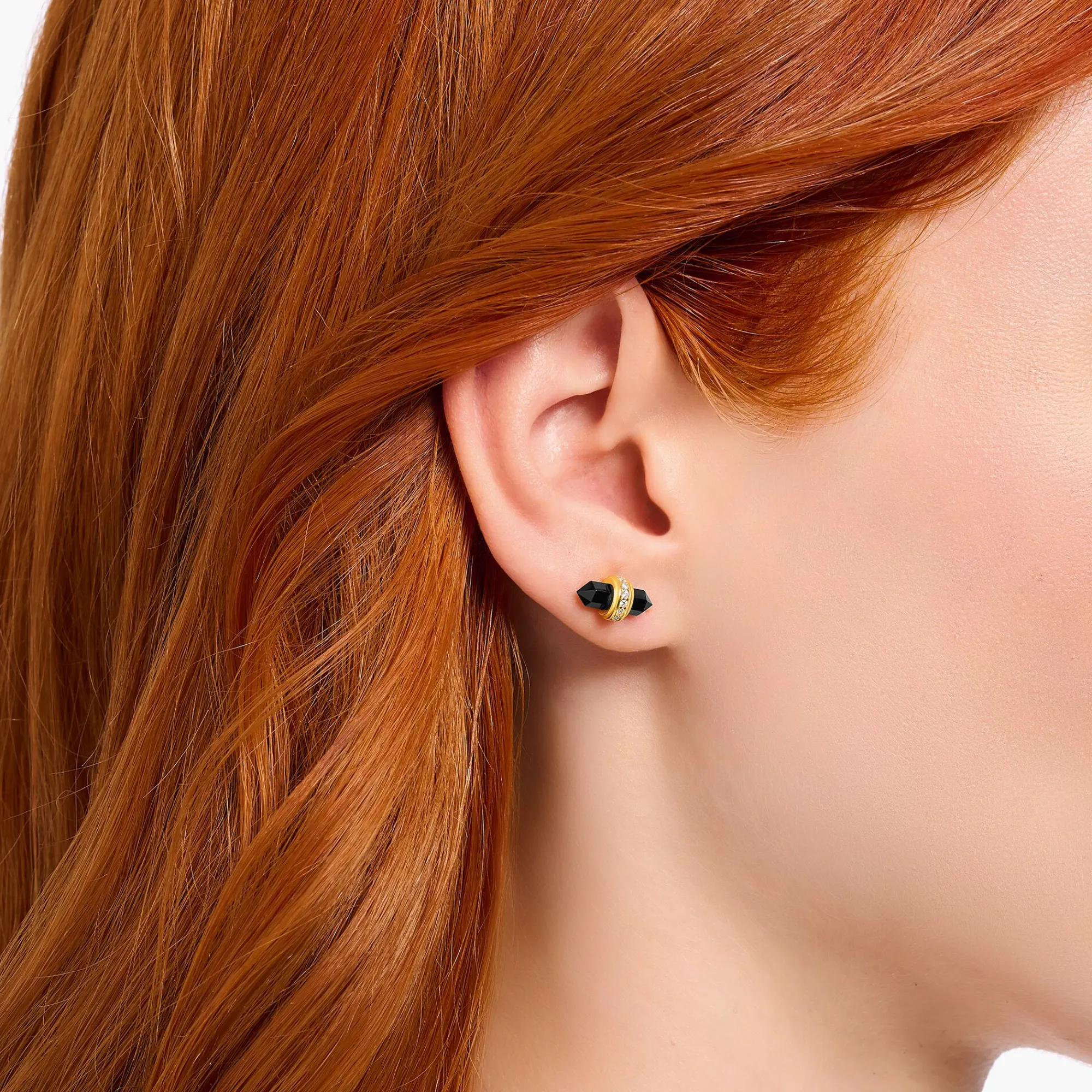 Women THOMAS SABO Ear Studs-Gold-plated ear studs with hexagonal onyx
