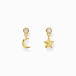 Women THOMAS SABO Ear Studs|18-Carat Gold-Plating - 925 Silver-Gold-plated ear studs with sun and moon pendants