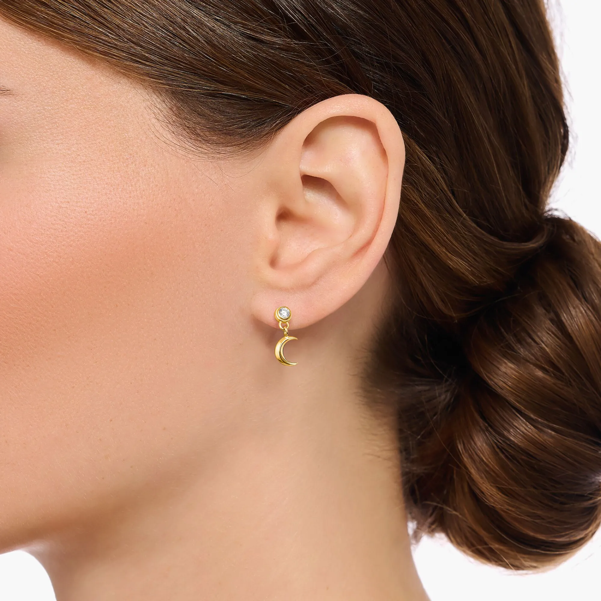Women THOMAS SABO Ear Studs|18-Carat Gold-Plating - 925 Silver-Gold-plated ear studs with sun and moon pendants