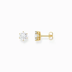 Women THOMAS SABO Ear Studs|18-Carat Gold-Plating - 925 Silver-Gold-plated ear studs with big, white zirconia