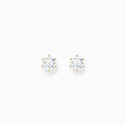 Women THOMAS SABO Ear Studs|18-Carat Gold-Plating - 925 Silver-Gold-plated ear studs with big, white zirconia