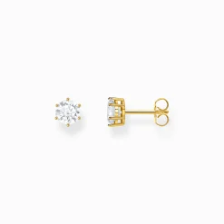 Women THOMAS SABO Ear Studs-Gold-plated ear studs with white zirconia in brilliant cut