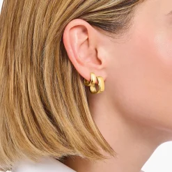 Women THOMAS SABO Hoop Earrings-Gold-plated hoop earrings in angular shape