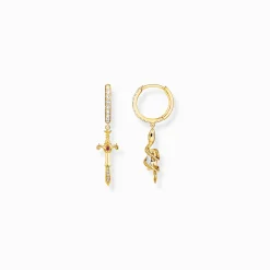Women THOMAS SABO Hoop Earrings|18-Carat Gold-Plating - 925 Silver-Gold-plated hoop earrings with pendant Tempting Romance