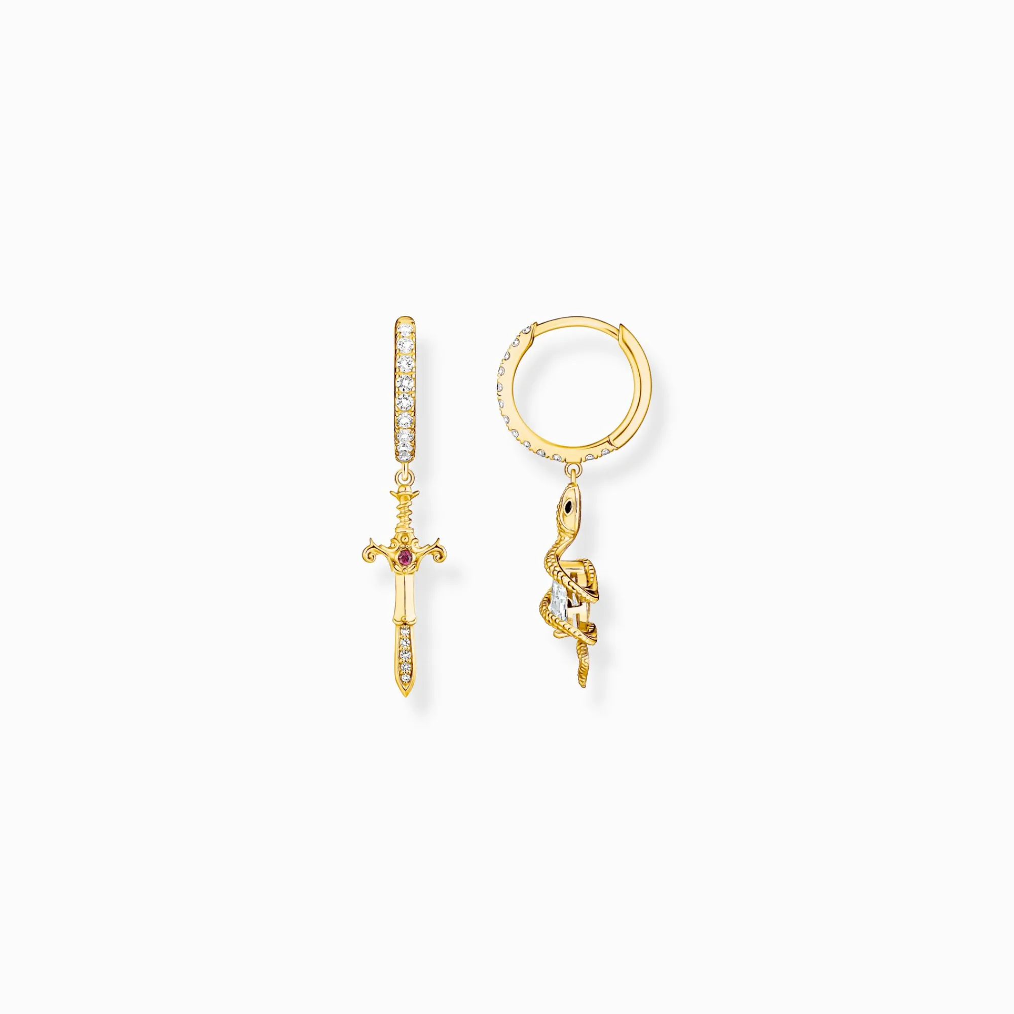 Women THOMAS SABO Hoop Earrings|18-Carat Gold-Plating - 925 Silver-Gold-plated hoop earrings with pendant Tempting Romance