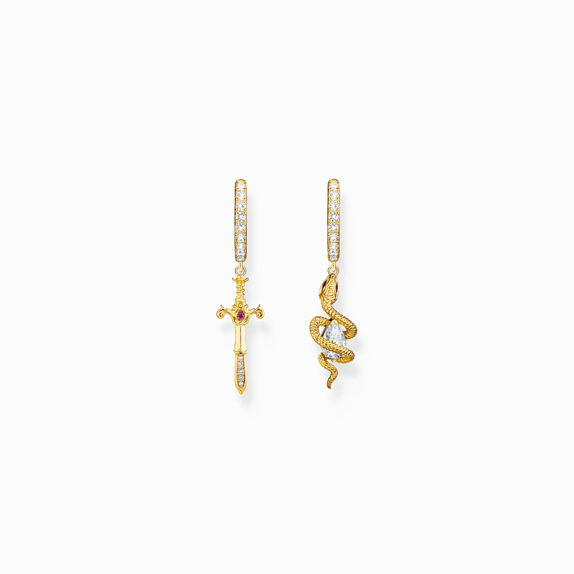 Women THOMAS SABO Hoop Earrings|18-Carat Gold-Plating - 925 Silver-Gold-plated hoop earrings with pendant Tempting Romance