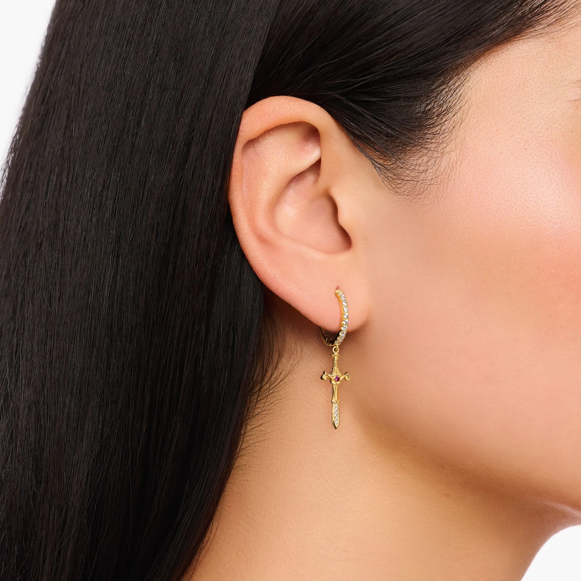 Women THOMAS SABO Hoop Earrings|18-Carat Gold-Plating - 925 Silver-Gold-plated hoop earrings with pendant Tempting Romance