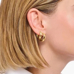 Women THOMAS SABO Hoop Earrings-Gold-plated medium-sized hoop earrings in chunky design