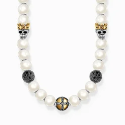 THOMAS SABO Necklaces & Chains|18-Carat Gold-Plating - 925 Silver-Gold-plated necklace, freshwater cultured pearls, skulls &beads