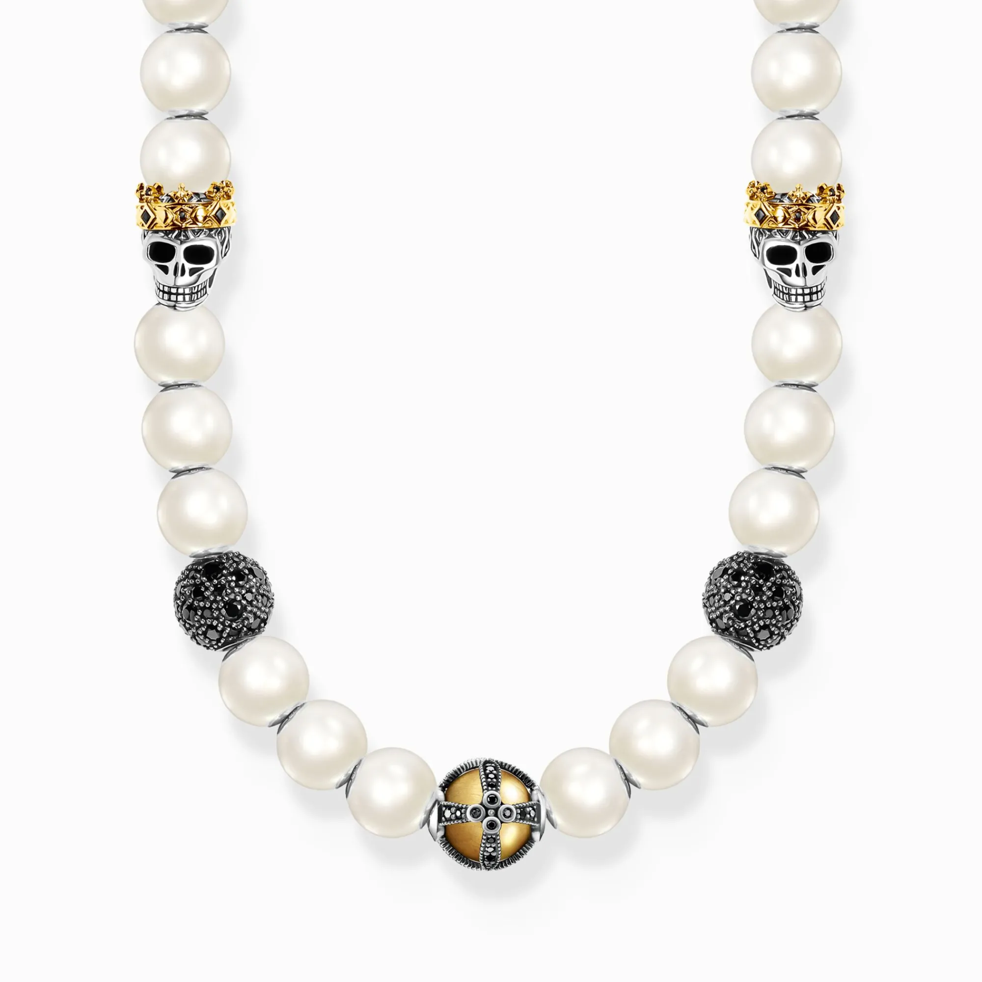 THOMAS SABO Necklaces & Chains|18-Carat Gold-Plating - 925 Silver-Gold-plated necklace, freshwater cultured pearls, skulls &beads
