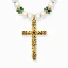 THOMAS SABO Necklaces & Chains|18-Carat Gold-Plating - 925 Silver-Gold-plated necklace made of different beads with cross pendant