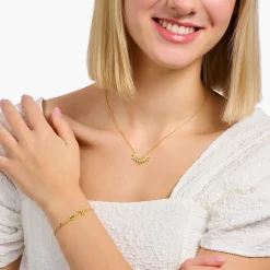 Women THOMAS SABO Necklaces|18-Carat Gold-Plating - 925 Silver-Gold-plated necklace with sun beams and colourful stones