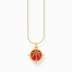 Women THOMAS SABO Necklaces|18-Carat Gold-Plating - 925 Silver-Gold-plated necklace with palm tree pendant and colourful stones