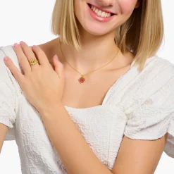 Women THOMAS SABO Necklaces|18-Carat Gold-Plating - 925 Silver-Gold-plated necklace with palm tree pendant and colourful stones