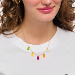 Women THOMAS SABO Necklaces|18-Carat Gold-Plating - 925 Silver-Gold-plated necklace with 5 colourful goldbears