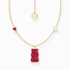 Women THOMAS SABO Necklaces|18-Carat Gold-Plating - 925 Silver-Gold-plated necklace with red goldbears pendant & freshwater pearl