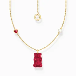 Women THOMAS SABO Necklaces|18-Carat Gold-Plating - 925 Silver-Gold-plated necklace with red goldbears pendant & freshwater pearl