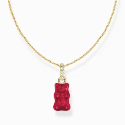 Women THOMAS SABO Necklaces|18-Carat Gold-Plating - 925 Silver-Gold-plated necklace with red goldbears pendant and zirconia