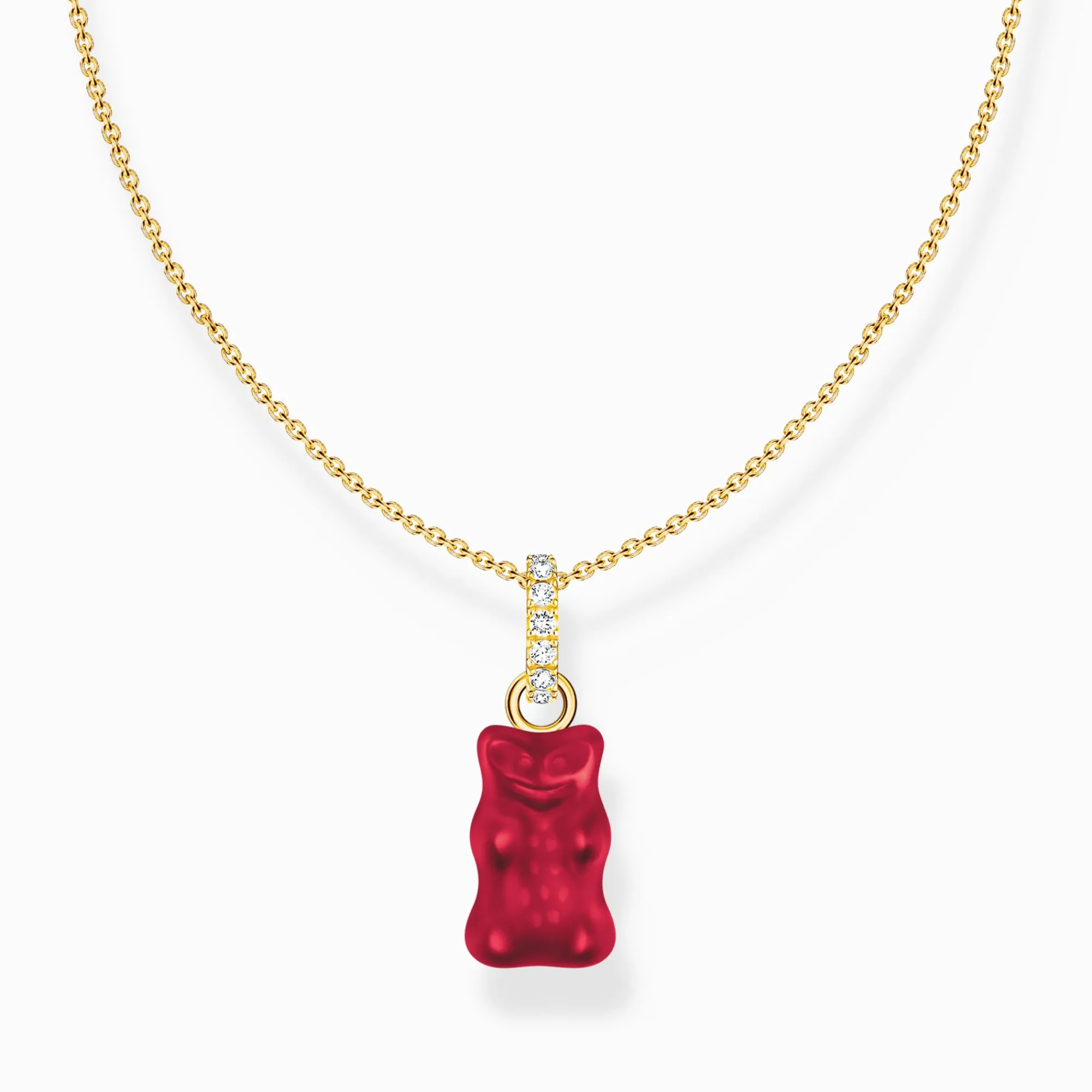 Women THOMAS SABO Necklaces|18-Carat Gold-Plating - 925 Silver-Gold-plated necklace with red goldbears pendant and zirconia