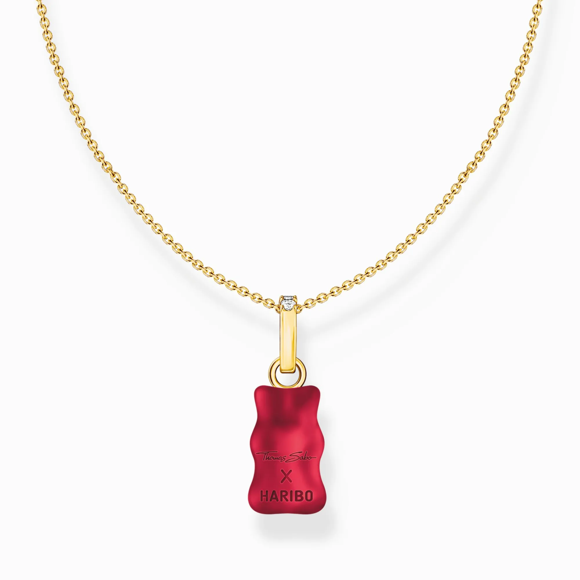 Women THOMAS SABO Necklaces|18-Carat Gold-Plating - 925 Silver-Gold-plated necklace with red goldbears pendant and zirconia