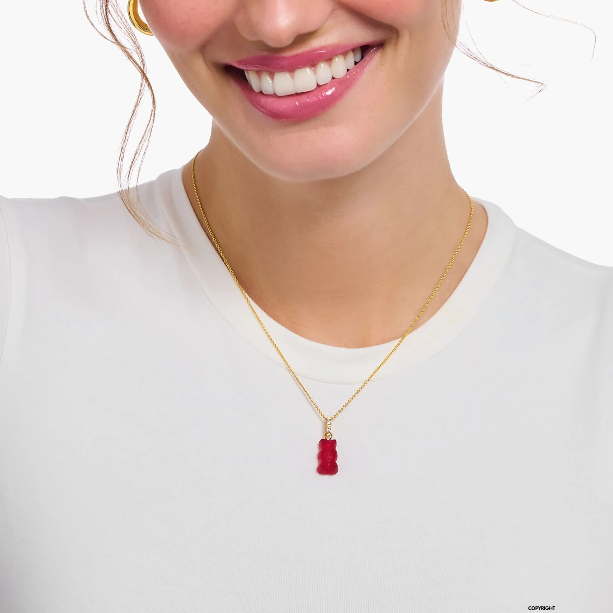 Women THOMAS SABO Necklaces|18-Carat Gold-Plating - 925 Silver-Gold-plated necklace with red goldbears pendant and zirconia