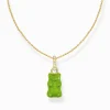 Women THOMAS SABO Necklaces|18-Carat Gold-Plating - 925 Silver-Gold-plated necklace with green goldbears pendant and zirconia