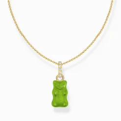 Women THOMAS SABO Necklaces|18-Carat Gold-Plating - 925 Silver-Gold-plated necklace with green goldbears pendant and zirconia