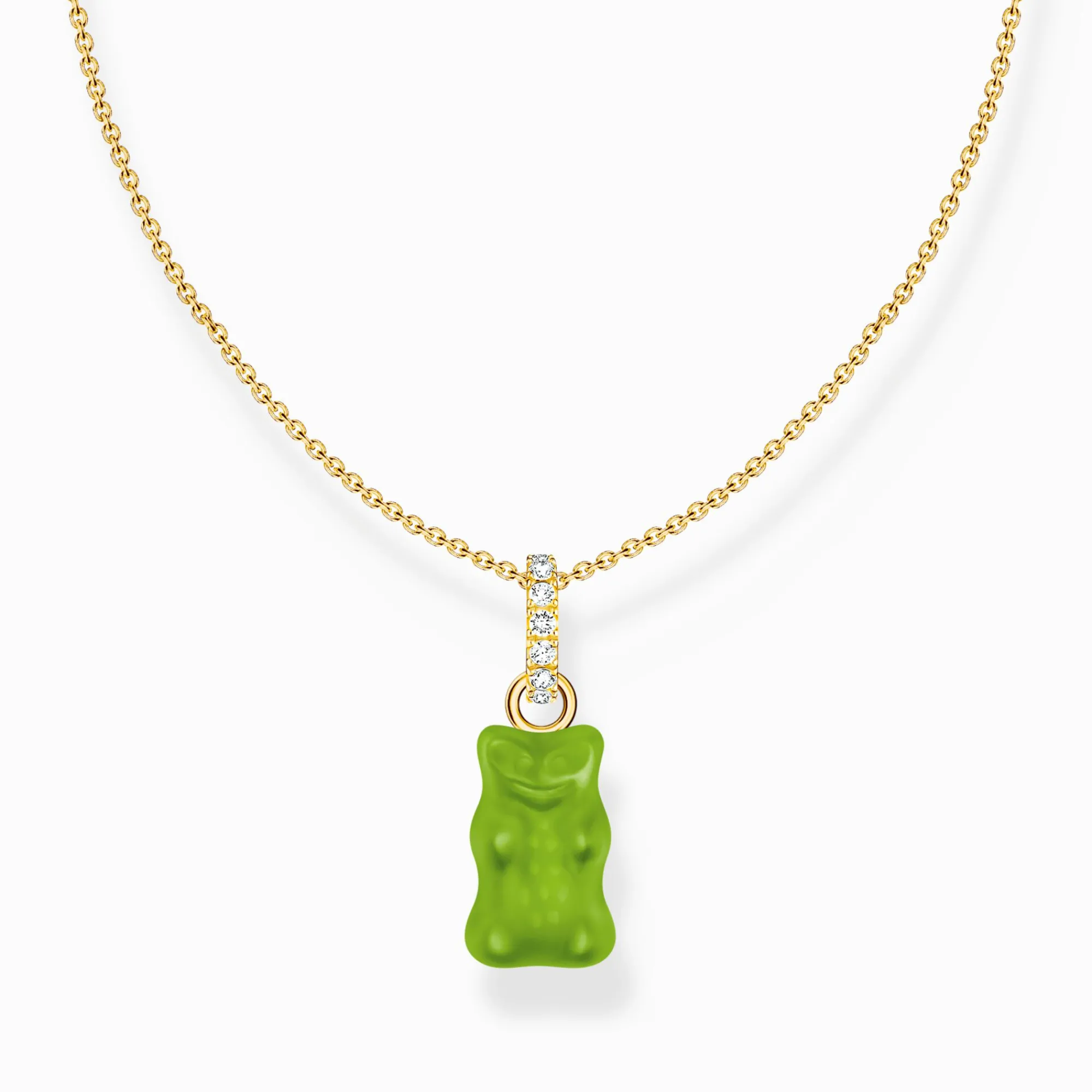 Women THOMAS SABO Necklaces|18-Carat Gold-Plating - 925 Silver-Gold-plated necklace with green goldbears pendant and zirconia