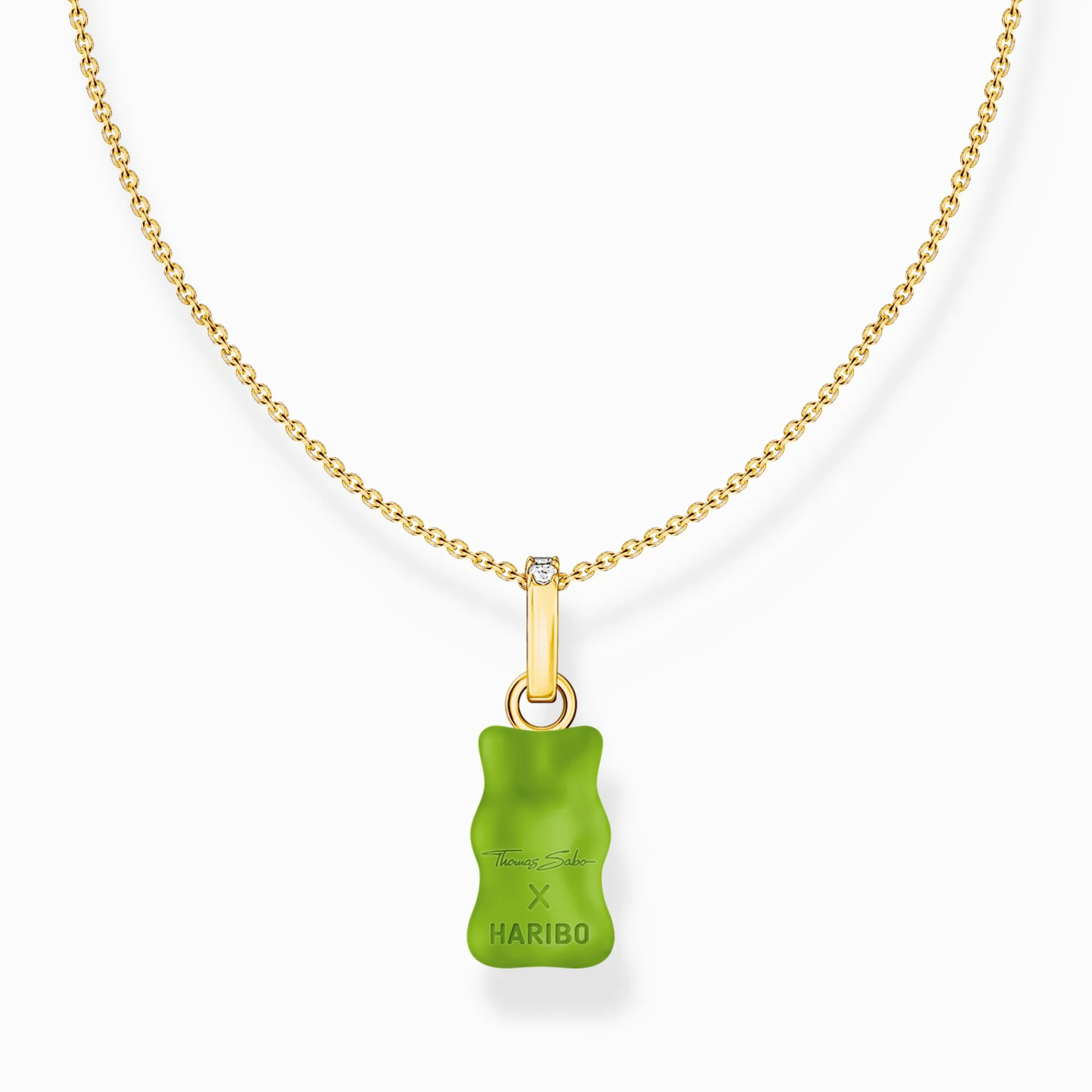 Women THOMAS SABO Necklaces|18-Carat Gold-Plating - 925 Silver-Gold-plated necklace with green goldbears pendant and zirconia
