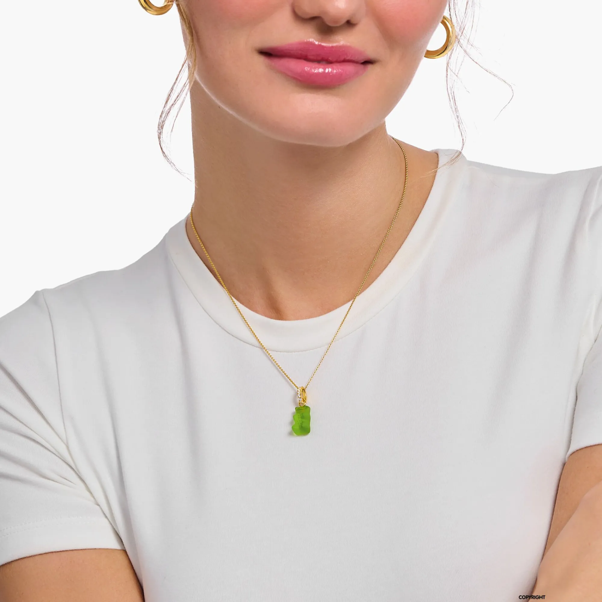 Women THOMAS SABO Necklaces|18-Carat Gold-Plating - 925 Silver-Gold-plated necklace with green goldbears pendant and zirconia